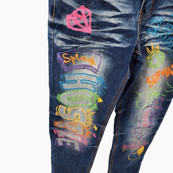Switch Remarkable Girl Size 16 Blue Jeans Colorful Graffiti Art Denim NWOT - Picture 2 of 12